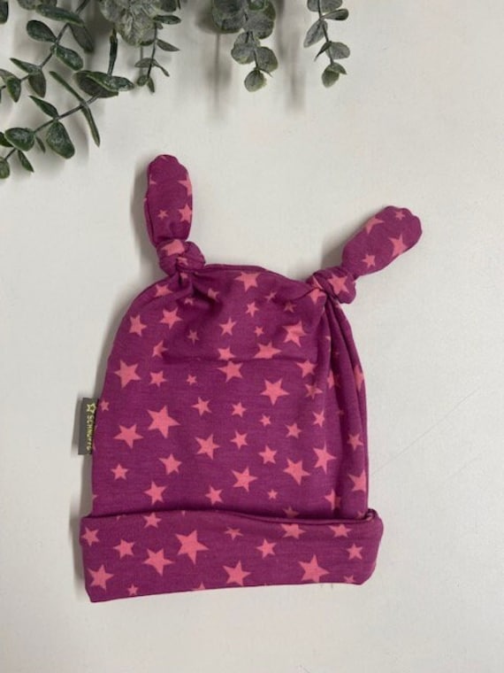 Baby Knötchen Mütze Aus Jersey-Gr. 56 -Mangenta/Hellrosa Sterne - Ideal Für Den Frühling von Sternschnuppeklaas
