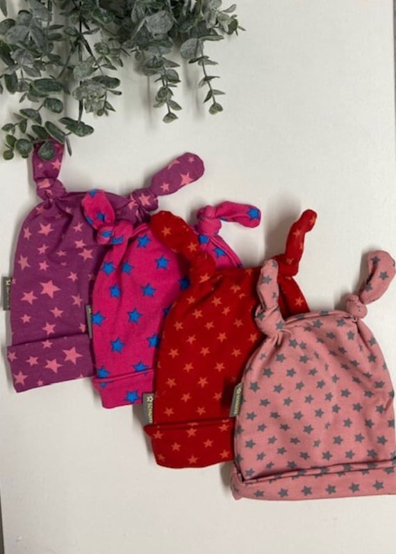 Baby Knötchen Mütze Aus Jersey-Gr. 56 -Rostrot/ Orange Sterne - Ideal Für Den Frühling von Sternschnuppeklaas
