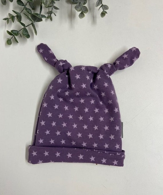Baby Knötchen Mütze Aus Jersey- Gr. 62/68- Lila/ Helllila Sterne - Ideal Für Den Frühling von Sternschnuppeklaas