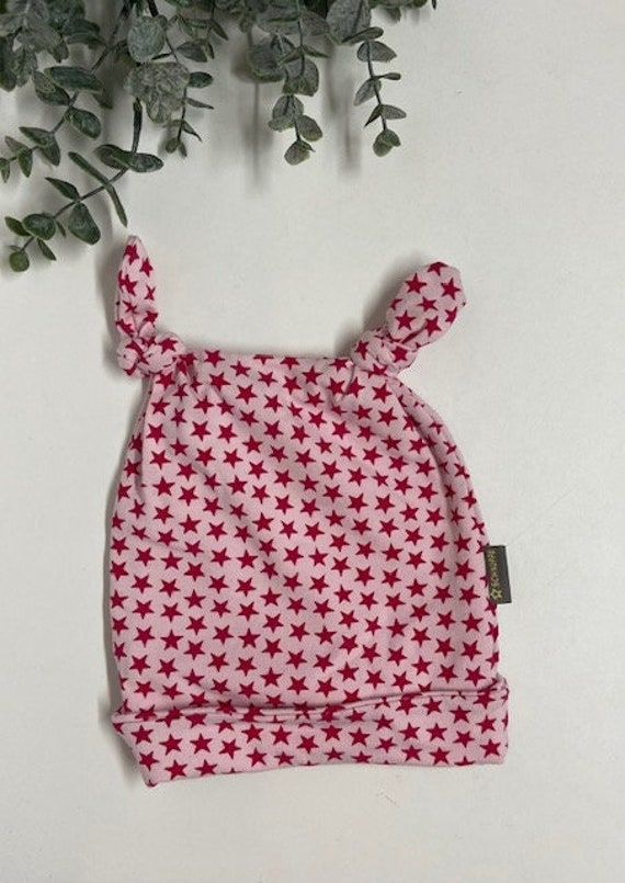 Baby Knötchen Mütze Aus Jersey- Gr. 74/80- Rosa/ Rote Sterne - Ideal Für Den Frühling von Sternschnuppeklaas