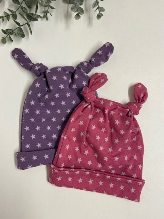 Baby Knötchen Mütze Aus Jersey- -Hellpink/ Helllila Sterne - Ideal Für Den Frühling von Sternschnuppeklaas