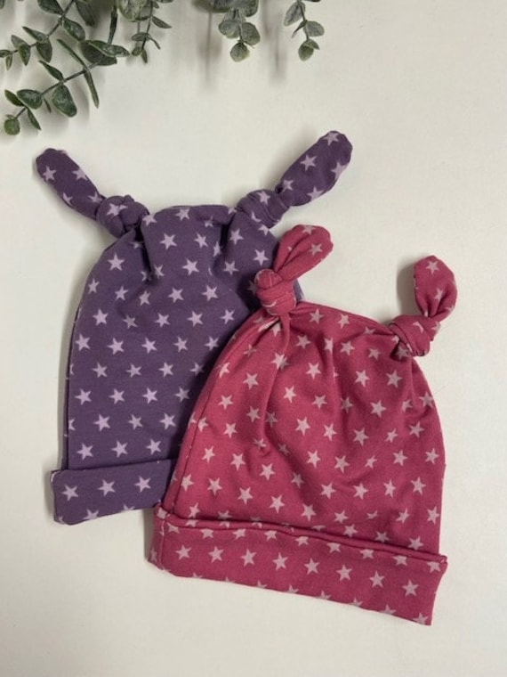 Baby Knötchen Mütze Aus Jersey- -Hellpink/ Helllila Sterne - Ideal Für Den Frühling von Sternschnuppeklaas