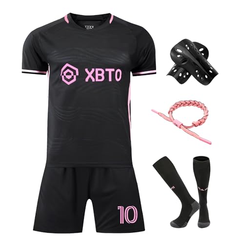 Sternstunde Trikot Sets Kinder, Hause/Auswärts Fußballtrikot für Kinder, Jungen Fussball Jersey, Football Trikots, Sportshirt Junge Football Training Tshirts Shorts und Socken Anzug (26, Schwarz) von Sternstunde