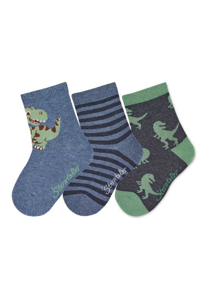 Socken Söckchen 3er-Pack Dino Söckchen - Babysöckchen, Söckchen 3er-Pack Dino - Kindersöckchen, Söckchen 3er-Pack Dino - Kindersocken mit Motiven Dino, Ringel und Dinos - gemustert - Söckchen im 3er-Pack mit Motiven Dino, Ringel undDinos - Söckchen Winter von Sterntaler®