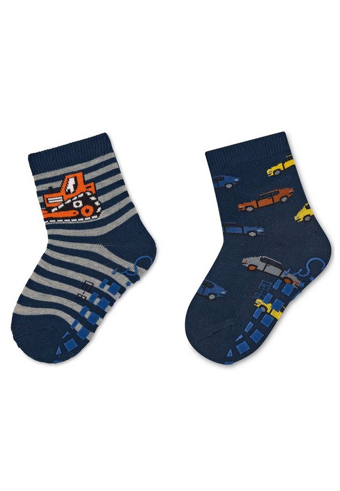 Sterntaler® ABS-Socken ABS-Söckchen Bagger + Autos, 2er-Pack Rutschesocken - ABS-Socken Gummi, Baby ABS-Söckchen Doppelpack Bagger und Autos - ABS-Socken Kinder, Doppelpack Söckchen Bagger und Autos mit Vollplüsch im Sohlenbereich - ABS-Socken Junge - Anti-Rutsch-Sohle - mit Motiv Bagger und Autos von Sterntaler®