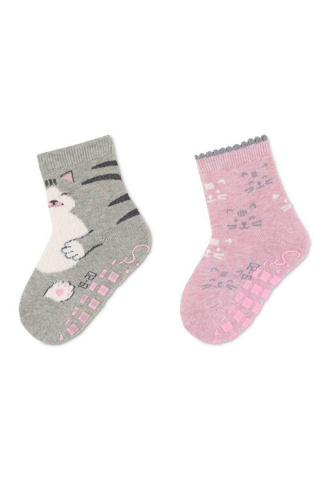 Sterntaler® ABS-Socken ABS-Söckchen Katze, 2er-Pack Rutschesocken - ABS-Socken Gummi, Baby ABS-Söckchen Doppelpack Katze mit Vollplüsch - Kindersocken Doppelpack Söckchen für Jungen und Mädchen mit ABS im Sohlenbereich - Anti-Rutsch-Sohle von Sterntaler®