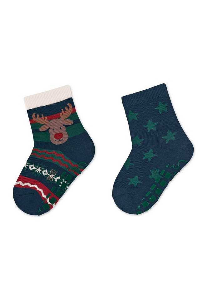 Sterntaler® ABS-Socken ABS-Söckchen Weihnachten, 2er-Pack Rutschesocken - ABS-Socken Gummi, Baby ABS-Söckchen Doppelpack Elch und Sterne - ABS-Socken Kinder, Doppelpack ABS-Söckchen mit den Motiven Elch und Sterne in Dunkelblau - ABS-Socken Junge - Anti-Rutsch-Sohle - Motiv Elch und Sterne von Sterntaler®