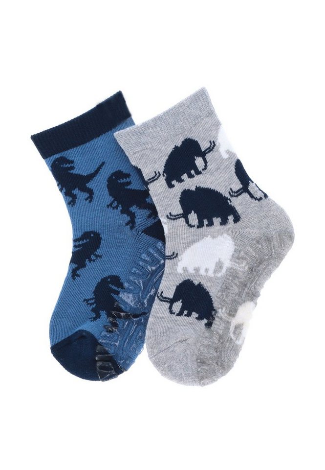 Sterntaler® ABS-Socken Fliesen Flitzer AIR Mammut + Dino, 2er-Pack (2-Paar, 2er Pack Fliesensocken mit Vollplüsch) Rutschsocken mit Noppen an der Sohle, ABS- Socken mit süßen Motiven von Sterntaler®