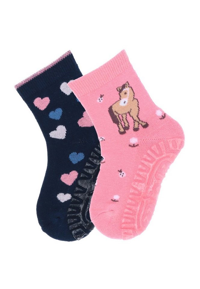 Sterntaler® ABS-Socken Fliesen Flitzer AIR Pferd + Herzen, 2er-Pack (2-Paar) Fliesenflitzer Pferd und Herz - Kindersocken - Haussocken, Stoppersocken mit Vollsohle, Vollplüsch im Sohlenbereich - Gummisocken mit Pferde- und Herz-Motiv - Anti-Rutsch-Sohle von Sterntaler®