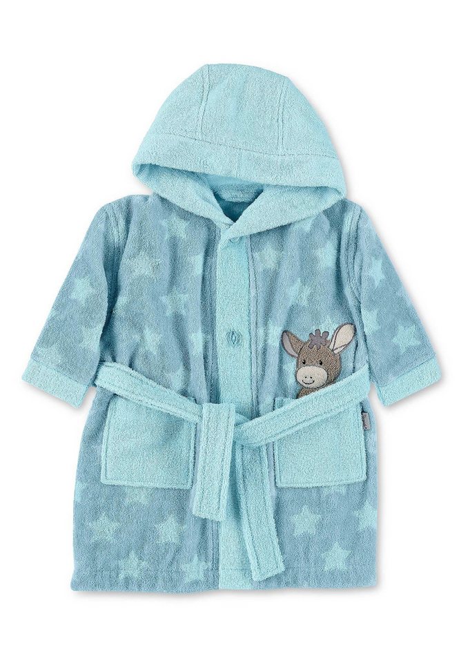 Sterntaler® Babybademantel Bademantel ESEL Emmi, lange Arme, 100 % Baumwolle, aus saugfähiger Baumwolle, mit Kapuze und aufgesetzten Taschen, Knöpfe, Babybademantel aus Frottee mit Kapuze, Taschen, Gürtel und Stickmotiv von Sterntaler®
