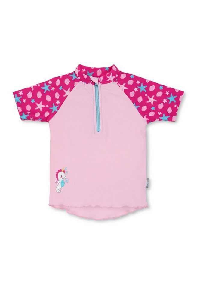 Sterntaler® Badeanzug Kurzarm-Schwimmshirt uni + Seesterne Schwimmshirt Kinder - Kurzarm-Schwimm Shirt in Rosa und Seesternen-Print, UV-Schutz 50+ Badeshirt Baby mit Reißverschluss, Kinnschutz und unifarbene Ärmel von Sterntaler®