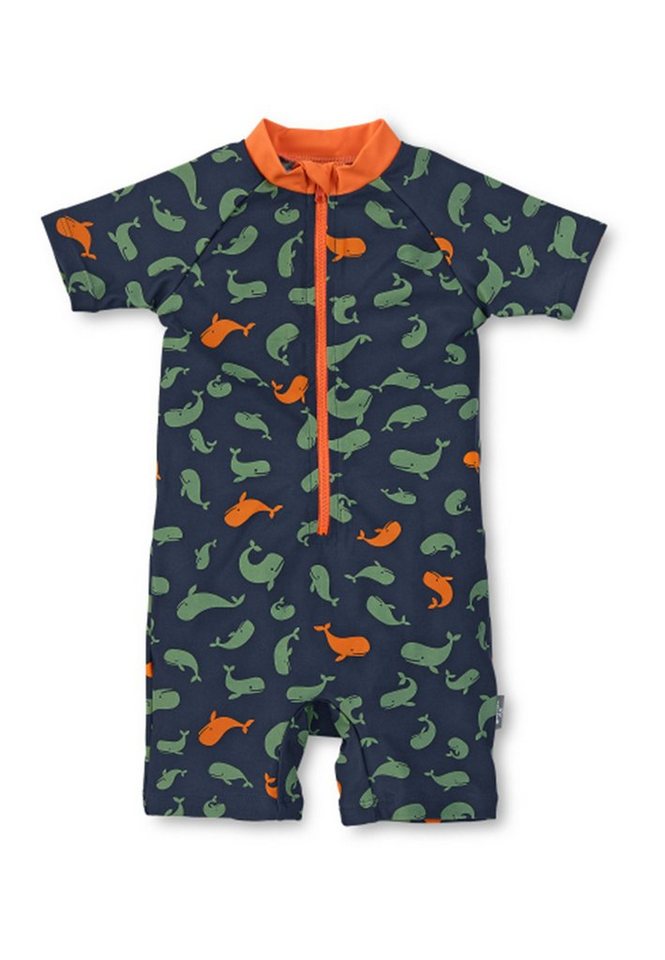 Sterntaler® Badeanzug Schwimmanzug Wale Kinderbadeanzug - Schwimmanzug Jungen mit Windeleinsatz bis Größe 86/92 - Baby Badebekleidung - Badeoverall Baby in Marine mit Allover-Print Wale und kurzem Arm, UV-Schutz 50+ von Sterntaler®