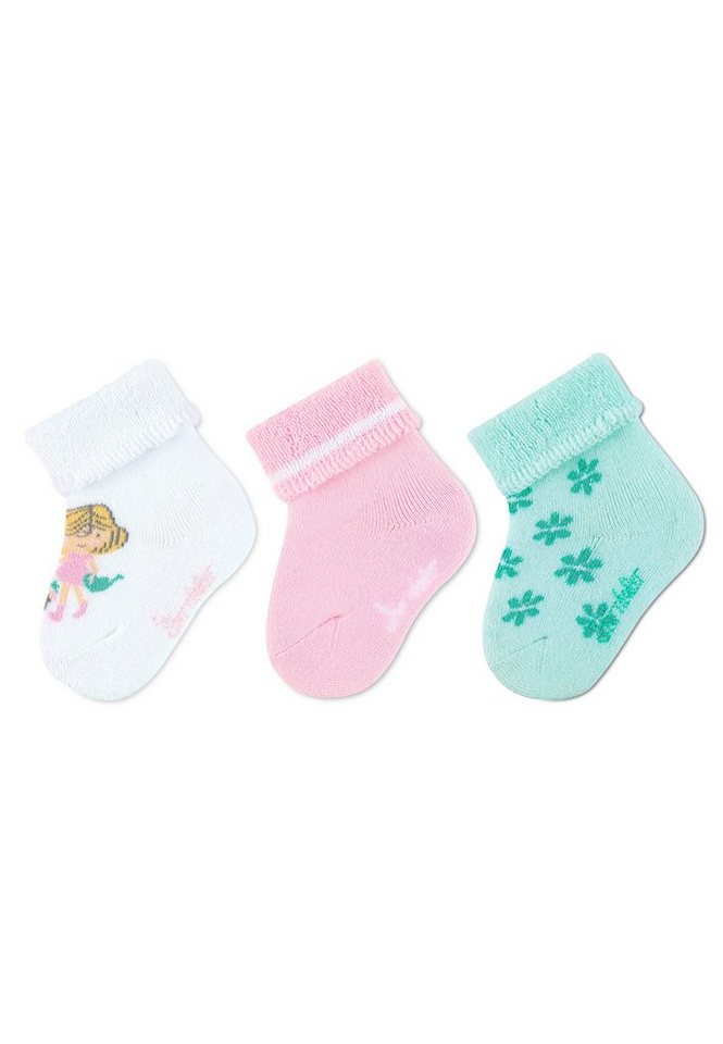 Sterntaler® Basicsocken Baby-Söckchen Mädchen, 3er-Pack (3er Pack Söckchen mit Vollplüsch, Kindersocken gemustert) Babysocken mit süßen Motiven, Kurzsocken mit Umschlag von Sterntaler®