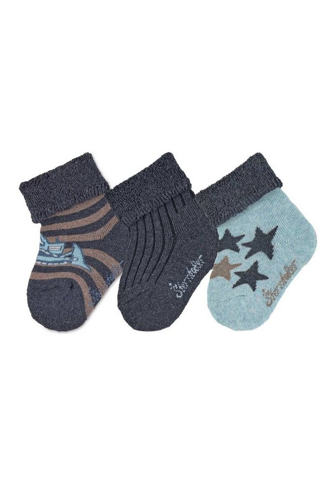 Sterntaler® Basicsocken Baby-Söckchen Bagger, 3er-Pack Baby Söckchen - Baby Socken, Baby-Söckchen im Set Bagger - Socken Kinder mit Motiven Bagger, uni und Sterne - gemustert Kindersocken mit Umschlag Winter von Sterntaler®