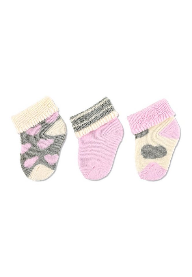 Sterntaler® Feinsöckchen Erstlingssocken Herzen, 3er-Pack (3er Pack Erstlingssocken, Babysocken mit Vollplüsch) Babysocken mit süßen Motiven, Kurzsocken mit Umschlag von Sterntaler®