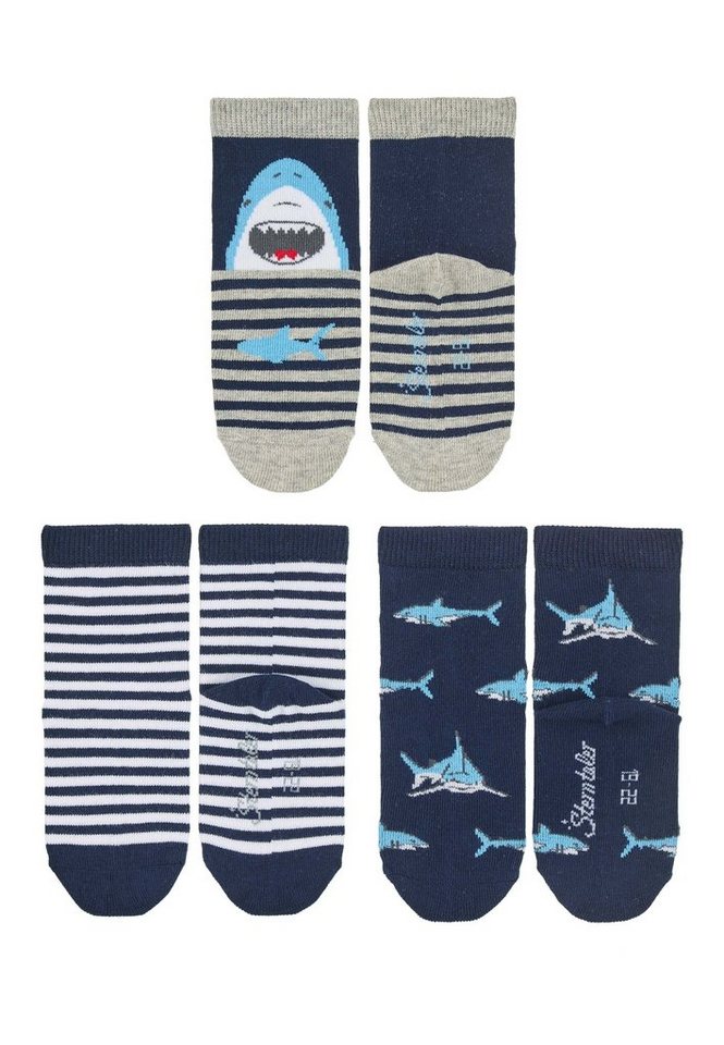 Sterntaler® Socken Söckchen 3er-Pack Haie/Ringel (3-Paar) Söckchen - Babysöckchen 3er-Pack Motive Haie/Ringel für Jungen - Maritime Kindersöckchen robust und unkompliziert in Blau oder Marine - Kindersocken mit Tiermotiven gemustert von Sterntaler®