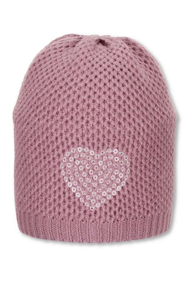 Sterntaler® Strickmütze Strickmütze (1-St., Strick Beanie für Kinder mit Kunstfell mit Herzmuster) Mütze gefüttert mit Fleece im Ohrenbereich von Sterntaler®