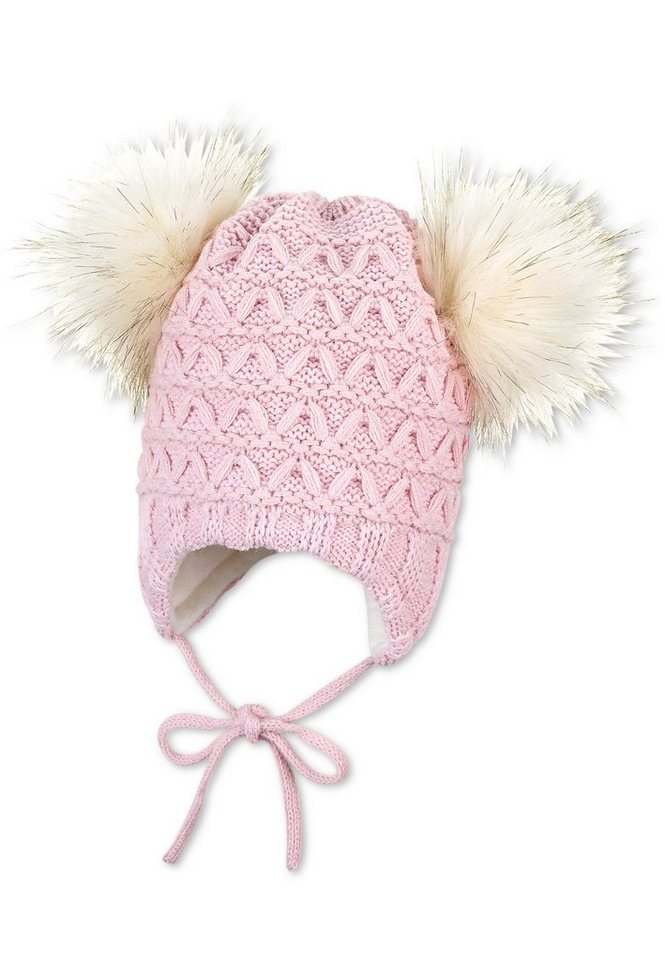 Sterntaler® Strickmütze Strickmütze (1-St., Strick Beanie für Kinder gefüttert mit Fleece ideal für kalte Tage) Mütze mit Kunstfell-Pompon gefüttert mit Fleece von Sterntaler®