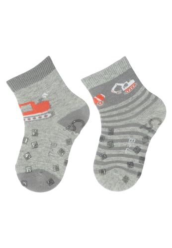 Sterntaler ABS -Krabbelsocken 2er Pack Bagger für Jungen - Babysocken mit Anti -Rutsch -Noppen auf Spann und Sohle - Antirutsch Socken für Babys im Set mit Motiv - hellgrau melange, 18 von Sterntaler