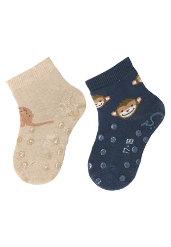 Sterntaler ABS -Krabbelsocken 2er Pack Känguru für Jungen - Babysocken mit Anti -Rutsch -Noppen auf Spann und Sohle - Antirutsch Socken für Babys im Set mit Motiv - beige melange, 18 von Sterntaler