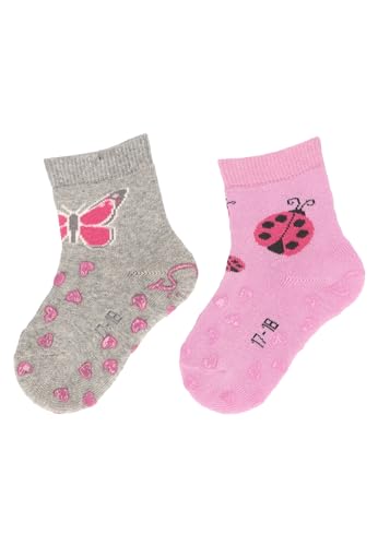 Sterntaler ABS -Krabbelsocken 2er Pack Schmetterling und Käfer für Mädchen - Babysocken mit Anti-Rutsch-Noppen auf Spann und Sohle - Antirutsch Socken für Babys im Set mit Motiv - hellgrau melange, 20 von Sterntaler