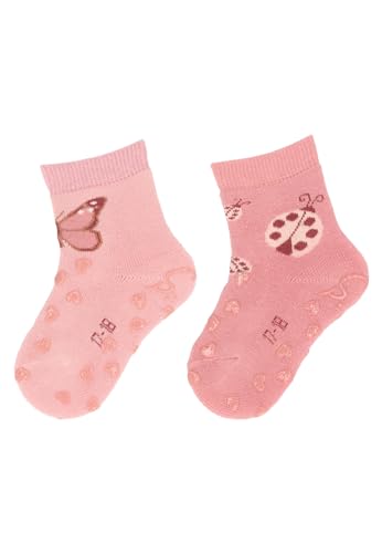 Sterntaler ABS -Krabbelsocken 2er Pack Schmetterling und Käfer für Mädchen - Babysocken mit Anti -Rutsch -Noppen auf Spann und Sohle - Antirutsch Socken für Babys im Set mit Motiv - zartrosa, 18 von Sterntaler