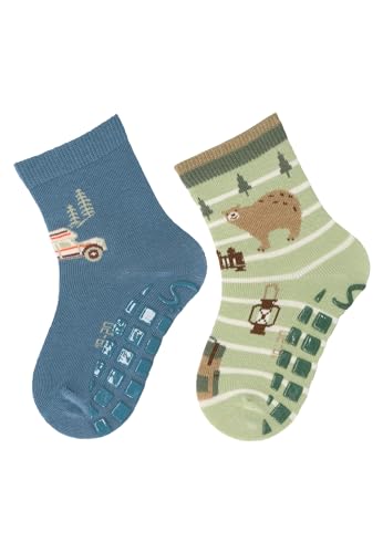 Sterntaler ABS -Socken 2er Pack Camper und Bär für Jungen - Babysocken mit Anti -Rutsch -Noppen auf der Sohle - Antirutsch Socken für Babys im Set mit Motiv - mittelblau, 18 von Sterntaler