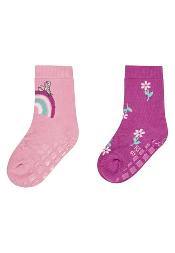 Sterntaler ABS Socken Doppelpack Motiv Regenbogen und Blumen - Kinder Stoppersocken - ABS-Motiv auf Sohle - Krabbelsöckchen - Baby und Kinderstrümpfe, perlrosa, Größe 18 von Sterntaler