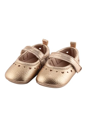 Sterntaler Baby Ballerinas Herz - Baby Schuhe aus Kunstleder mit Klettverschluss - Kleinkind Mädchen Schuh festlich mit Herzen-Tupfen-Bordüre und Rutschfester Sohle, Goldbraun, Größe 16 von Sterntaler