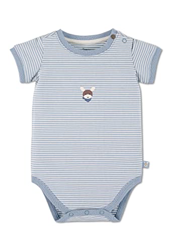 Sterntaler Baby Jungen Baby Body GOTS Emmi Body - Body Baby, Baby Wickelbody - aus geringeltem Jersey mit Esel Print - bleu, 56 von Sterntaler