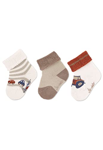 Sterntaler Baby Jungen Baby Socken Baby-Socke 3er Pack Autos - Socken Baby - aus Baumwolle mit Vollplüsch (Sohle) - beige, 16 von Sterntaler