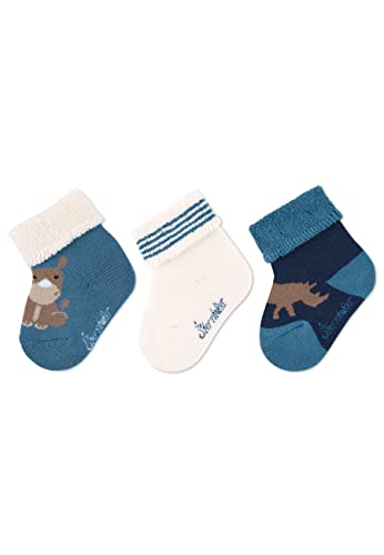 Sterntaler Baby Jungen Baby Socken Baby-Socke 3er Pack Nashorn - Socken Baby, Babysöckchen, Babysocken - aus Baumwolle - mittelblau, 14 von Sterntaler