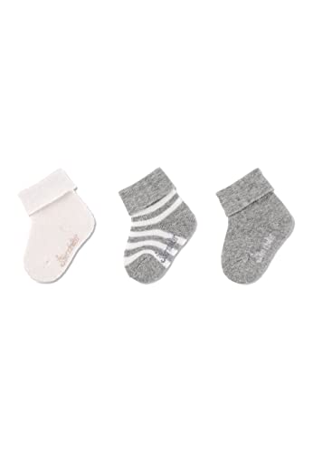 Sterntaler Baby Jungen Baby Socken GOTS Söckchen 3er-Pack Ringel Strümpfe - Socken Baby - mit Ringel Motiv und uni - hellgrau meliert, 14 von Sterntaler