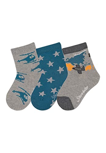 Sterntaler Baby Jungen Baby Socken Söckchen 3er-Pack Hubschrauber Strümpfe - Socken Baby - Hubschrauber, Sterne und Flugzeug - hellgrau meliert, 18 von Sterntaler