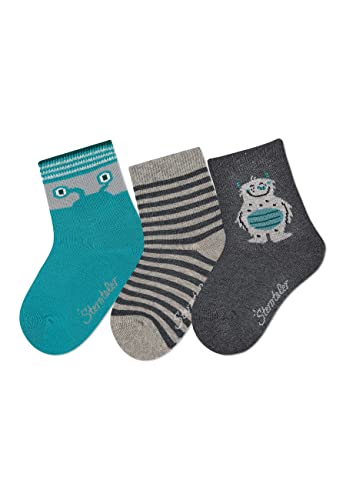 Sterntaler Baby Jungen Baby Socken Söckchen 3er-Pack Monsterauge Strümpfe - Socken Baby - mit Monster Motiv, Ringel und Yeti - dunkeltürkis, 18 von Sterntaler