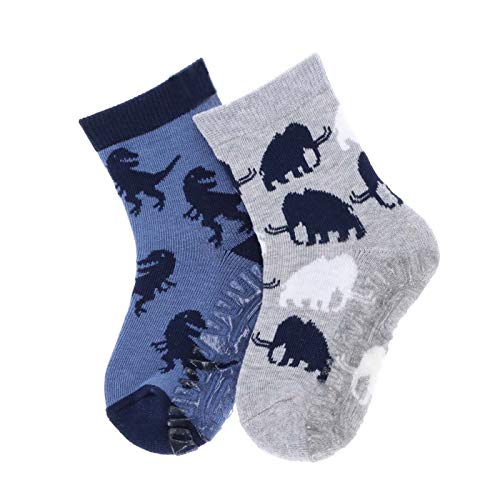 Sterntaler Baby-Jungen FLI AIR DP Mammut+Dino Hausschuh-Socken, Hellgrau Mel, 18 von Sterntaler