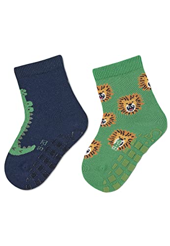 Sterntaler Baby Jungen Fliesen Socken Baby ABS-Söckchen Doppelpack Krokodil und Löwe - Fliesen Rutsch Socken Baby - aus Baumwolle - marine, 18 von Sterntaler