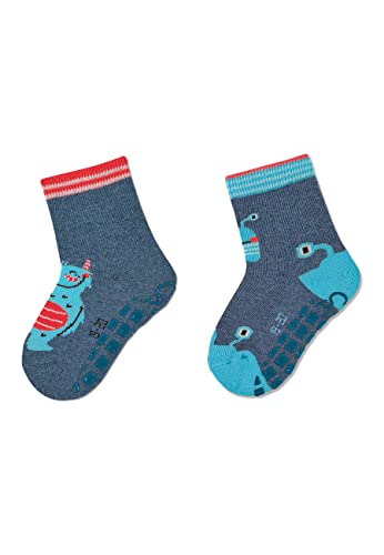 Sterntaler Baby Jungen Fliesen Socken Baby ABS-Söckchen Doppelpack Monster & Yeti Strümpfe - Fliesen Rutsch Socke - mit Monster-Motiv - tintenblau, 17/18 von Sterntaler