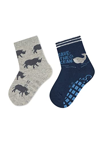 Sterntaler Baby Jungen Fliesen Socken Baby ABS-Söckchen Doppelpack Nashorn und Wal - Fliesen Rutsch Socken Baby - aus Baumwolle - hellgrau, 18 von Sterntaler