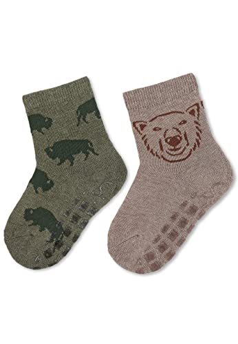 Sterntaler Baby - Jungen Fliesen Socken Baby Abs-söckchen Doppelpack Bison und Bär, Spinat, 18 von Sterntaler