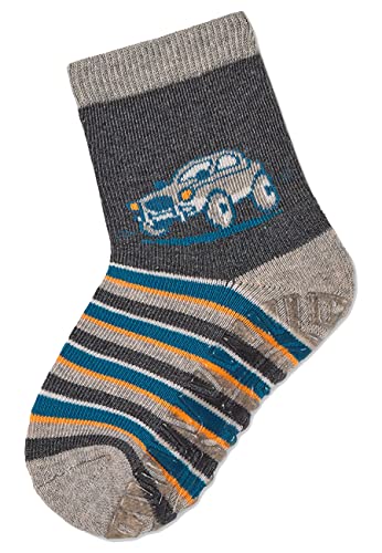 Sterntaler Baby Jungen Fliesen Socken Baby FLI AIR Auto Strümpfe - Fliesen Rutsch Socken Baby - mit Auto Motiv und Vollplüsch - hellgrau meliert, 20 von Sterntaler