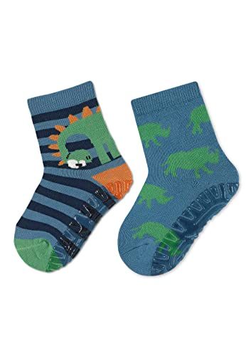 Sterntaler Baby Jungen Fliesen Socken Baby Fli Fli AIR Doppelpack Dino und Nashorn - Fliesen Rutsch Socken Baby - aus Baumwolle - mittelblau, 18 von Sterntaler