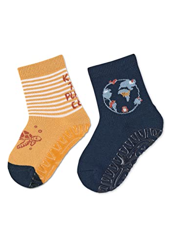 Sterntaler Baby Jungen Fliesen Socken Baby Fli Fli AIR Doppelpack Planet und Erde - Fliesen Rutsch Socken Baby - aus Baumwolle - gelb, 18 von Sterntaler