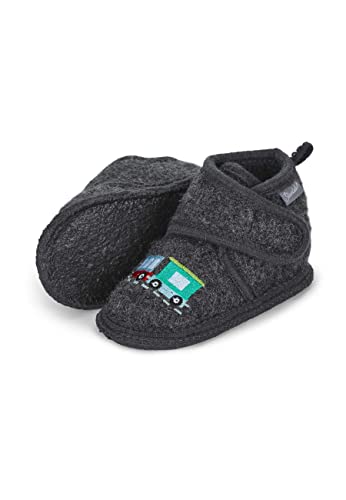 Sterntaler Baby Jungen Hausschuhe Baby Hausschuhe Eisenbahn Babyschuh - Hausschuhhe Baby - Low-Top Babyschuh mit Kunststoff Sohle - dunkelgrau, 18 von Sterntaler