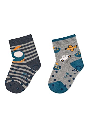 Sterntaler Baby Jungen Krabbelsocken ABS-Krabbelsöckchen Doppelpack Fahrzeuge Strümpfe - Krabbelsocken - mit Hubschrauber Motiv - blau, 18 von Sterntaler