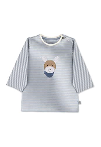 Sterntaler Baby Jungen Langarmshirt Baby GOTS Langarm-Shirt gestreift - Baby Shirt Langarm - mit Esel Stickerei und Knopf - bleu, 68 von Sterntaler