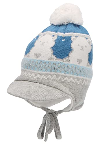 Sterntaler Baby Jungen Mütze Baby Bommelmütze Bär Mütze - Mütze Baby, Kappe Kinder - aus Baumwolle mit Bindeband - mittelblau, 45 von Sterntaler