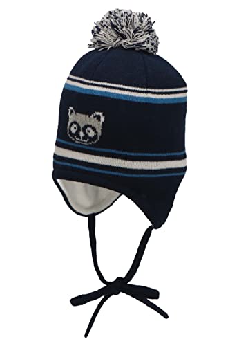 Sterntaler Baby Jungen Mütze Baby GOTS Bommelmütze Waschbär Mütze - Mütze Baby - aus Baumwolle mit Ohrenklappen und Bindeband - marine, 43 von Sterntaler