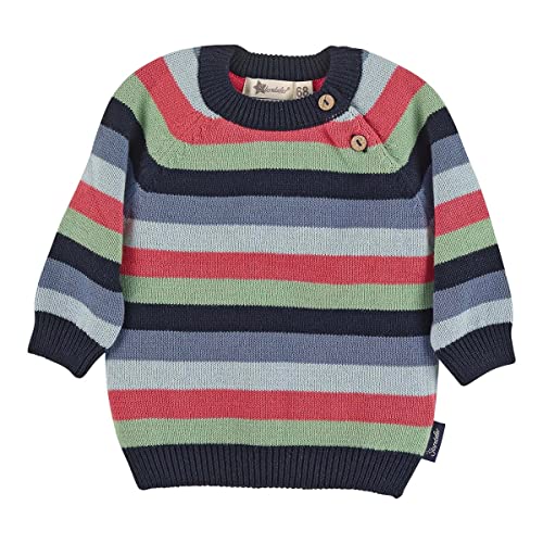 Sterntaler Baby Jungen Pullover Baby Strick GOTS Strick Streifen Pullover - Pullover Strick Baby - mit Blockstreifen und Knopfleiste - marine, 68 von Sterntaler