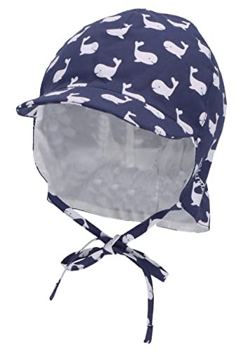 Sterntaler Baby Jungen Schirmmütze Baby Schirmmütze Nackenschutz Wale - Schirmmütze Baby, Baby Mützen - aus Baumwolle - blau, 45 von Sterntaler